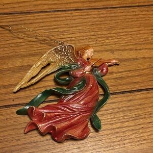 Elegant Angel Holiday Ornament - Red and Gold